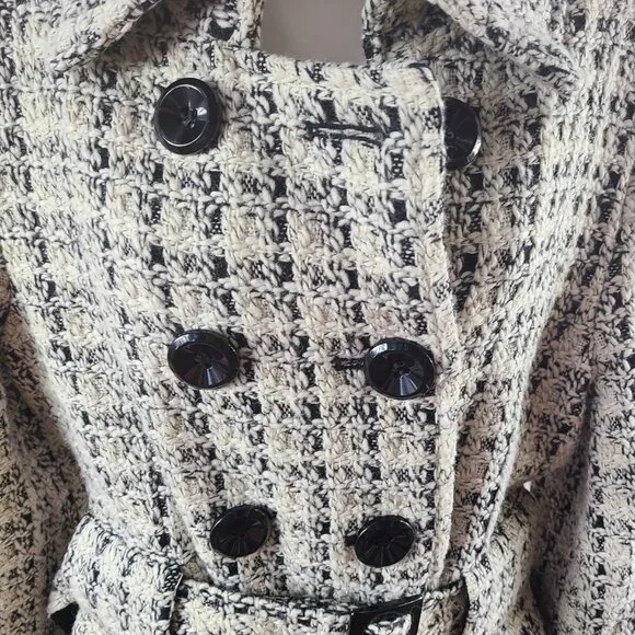 Via Spiga Wool Blend Mid Length Lined Belt Black/Cream Coat Jacket Women's Large - Picture 2 of 16
